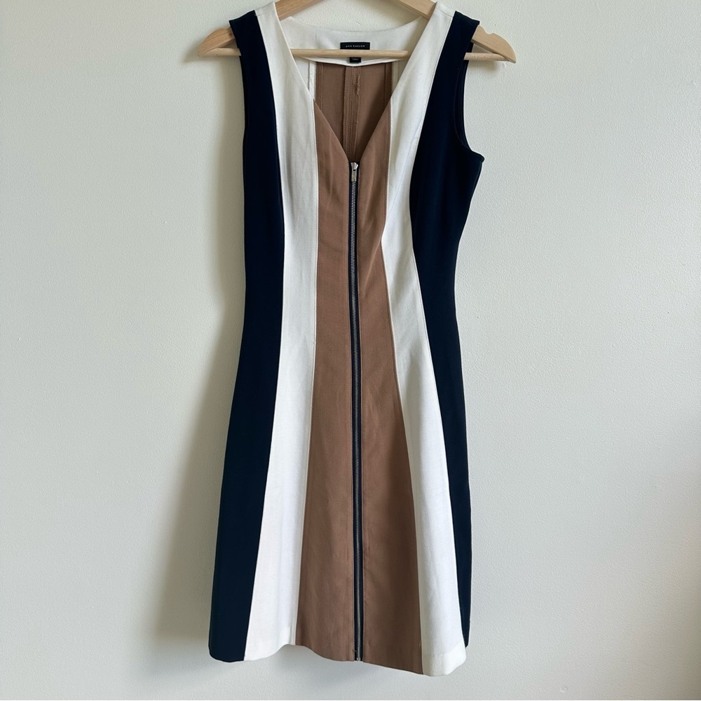 Ann Taylor Black, White, and Brown Mini Dress